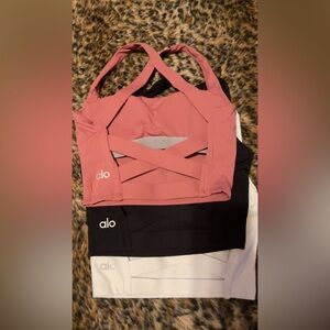 ALO Yoga Pink, White and Black Sports Bras